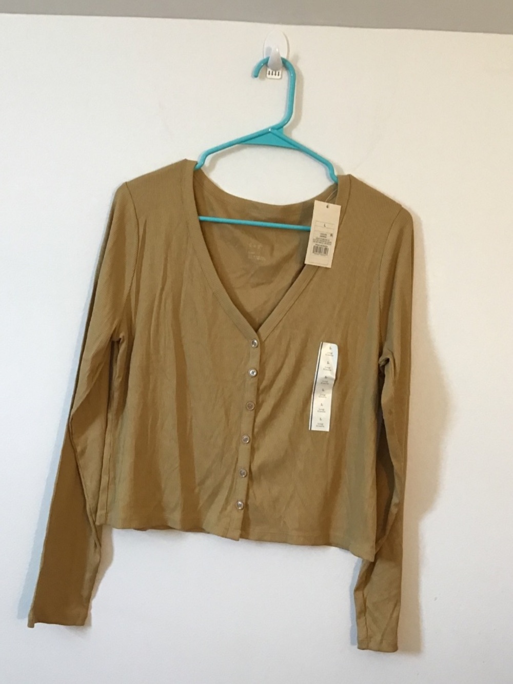 A New Day Womens Tan V-Neck Button Front Cardigan Size Large